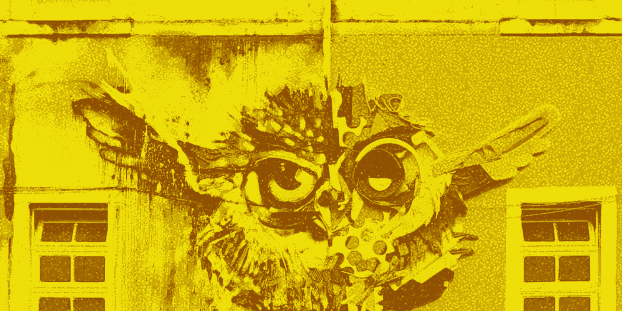 Large mural of an owl.